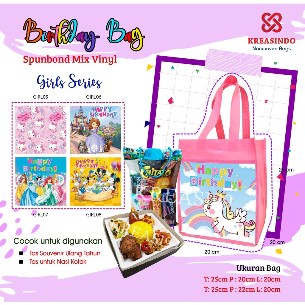 

Tas Ulang Tahun Spunbond Vynil custom MURAHH & HIGH QUALITY...isi 12 pcs !! UNICORN...!!