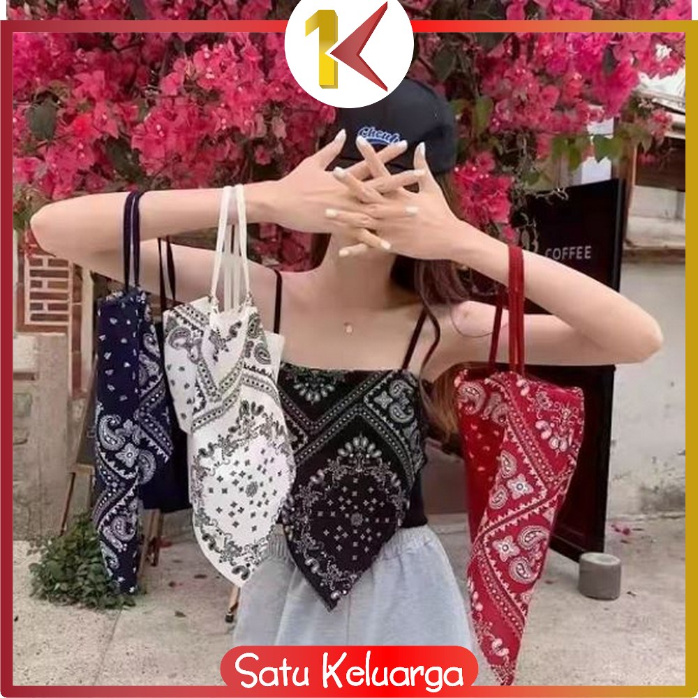 SK-P124 Tank Top Segitiga Model Crop Top Motif Hailey Scarf / Tanktop Atasan Wanita Tanpa Lengan / T