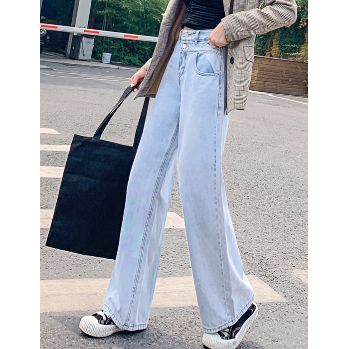 Celana Panjang Model  Lurus  Lebar  Gaya Korea Bahan Jeans 