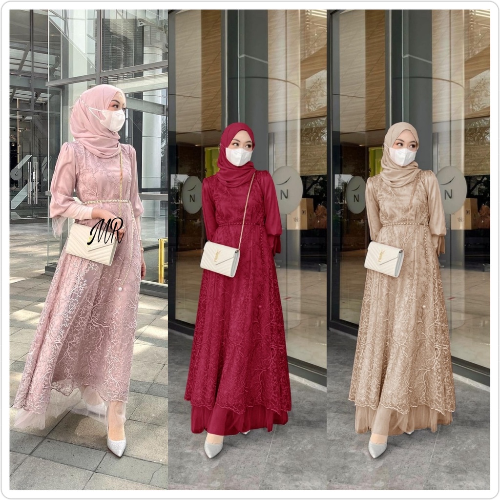 MAXY ZEFANYA / Baju kondangan kekinian / Gamis pesta brukat / dress muslim terbaru MR gamis seragam lebaran