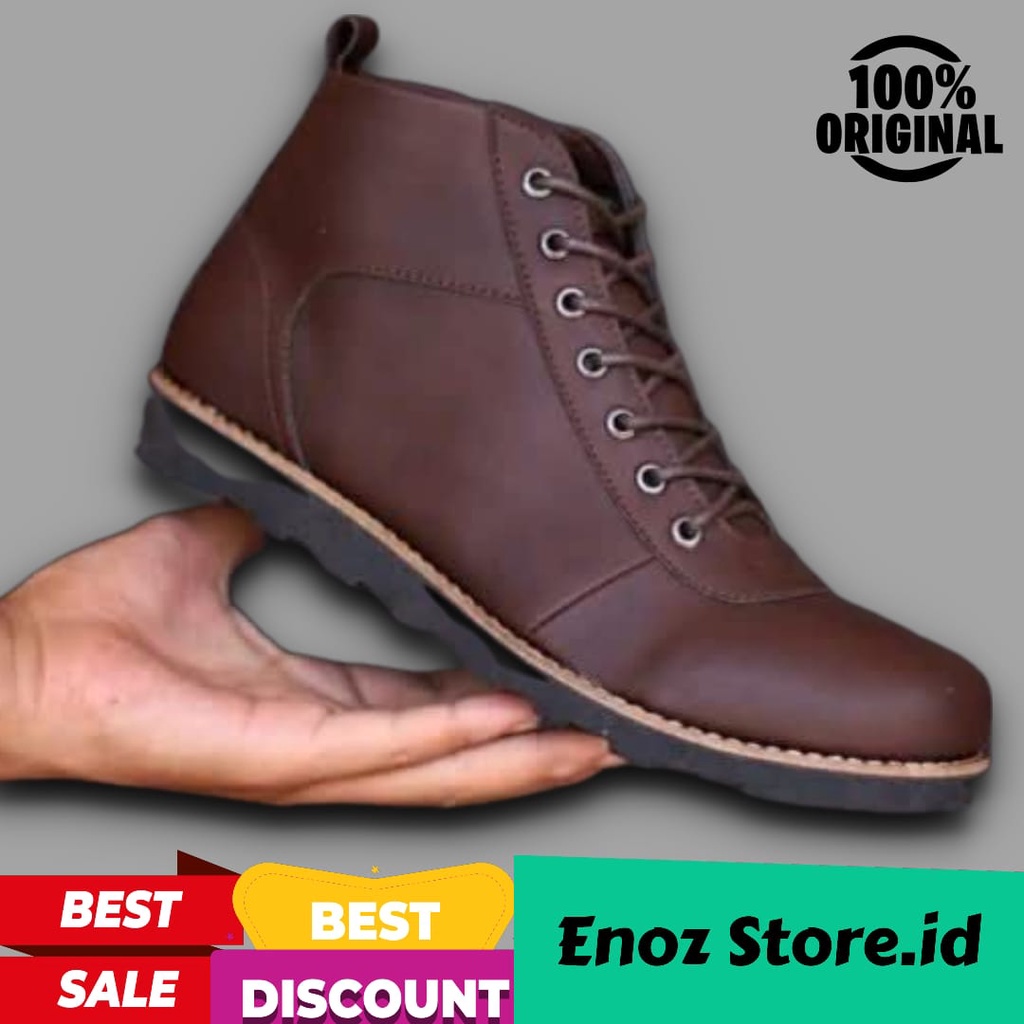 ENOZ X BARA - Sepatu boots pria casual formal kerja kulit sintetic original handmade kualitas distro premium