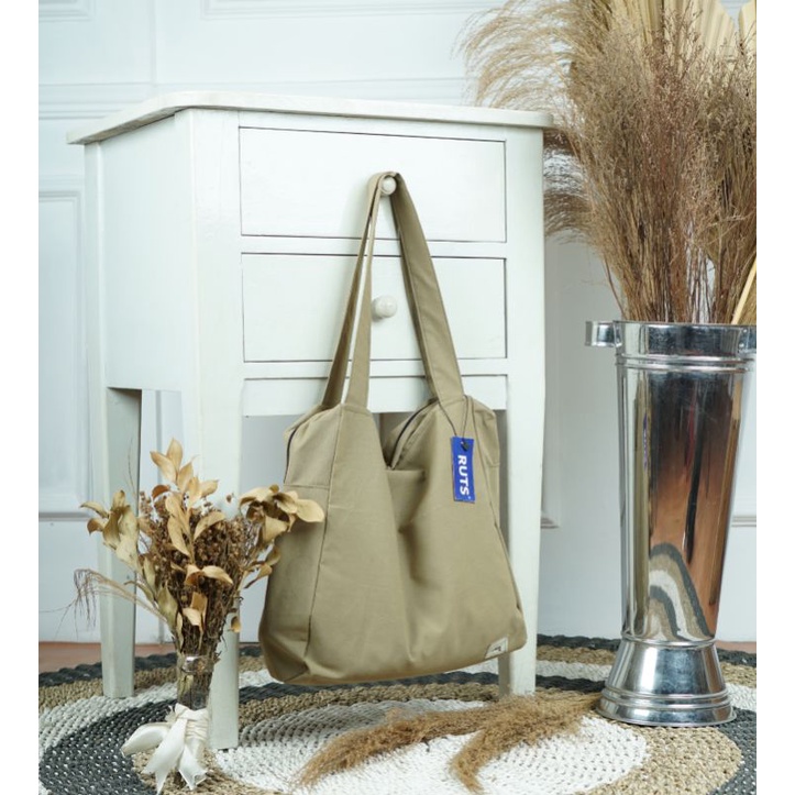 TOTE BAG Ruts ToteBag Polos Resleting Premium Kanvas Seri Cream / Nudie Bag Tote Bag Wanita Dan Pria