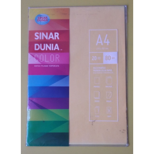 

HVS WARNA KUNING EMAS A4 80GR SINAR DUNIA MULTI PURPOSE PREMIUM COLOR PAPER