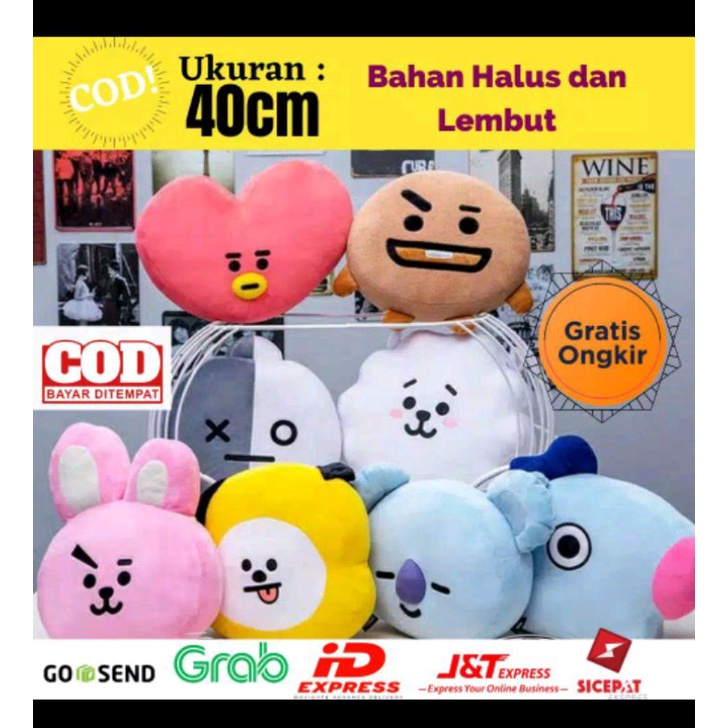 Bantal Boneka BT21 BTS Unofficial Shooky Tata Van Koya Chimmy RJ Cooky Mang K-POP Uk 40cm Label SNI