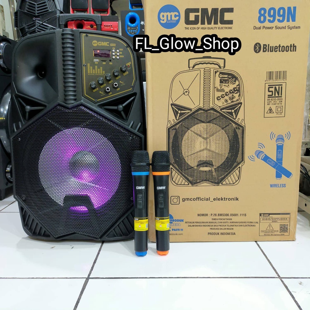 SPEAKER BLUETOOTH GMC 899N 12INCH FREE DUAL 2 MIC WIRELESS GARANSI RESMI 1TAHUN