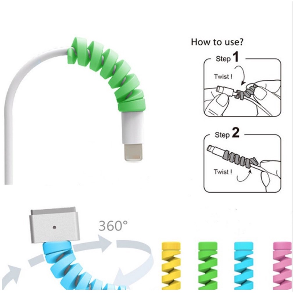 1pc Pelindung Kabel Charger USB Universal Bentuk Spiral Bahan Silikon Untuk iPhone / Android