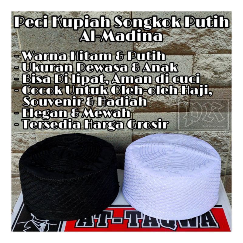 Peci Kupiah Songkok Haji Al-Madina Hitam & Putih