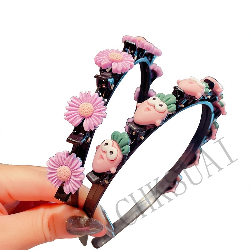 Ins Korean Kids Flower Headband Bangs Braided Hair Band Clip