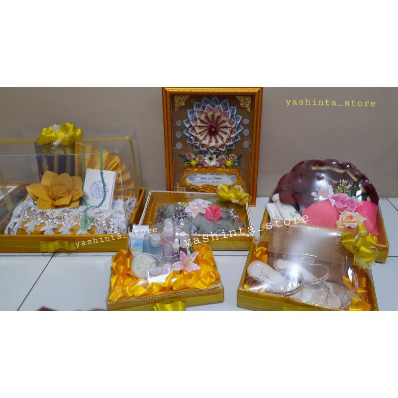 free packing kayu 6 box parsel seserahan pernikahan hantaran nikah mewah/ hias uang mahar bingkai