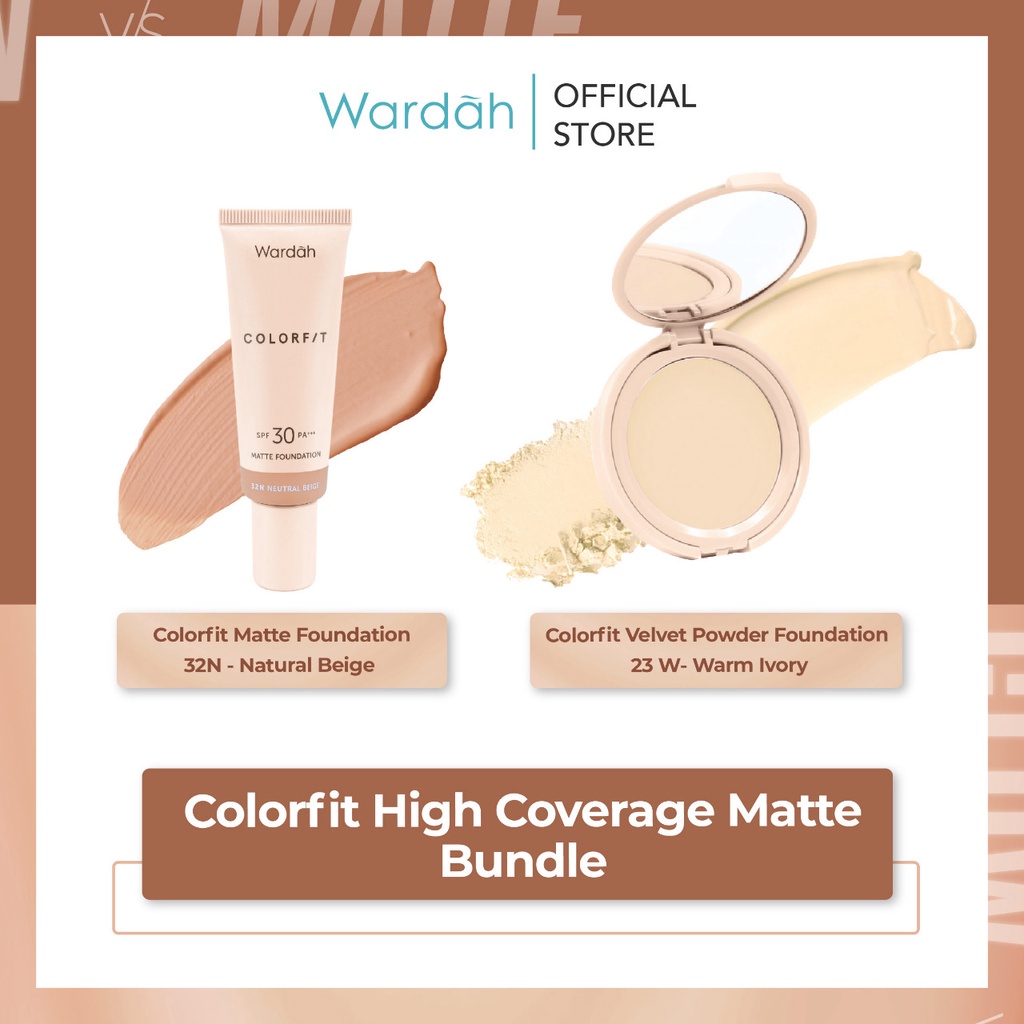 Wardah Colorfit High Coverage Matte Bundle – Colorfit Matte Foundation SPF 30 PA+++ + Colorfit Velvet Powder Foundation SPF 20 PA+++