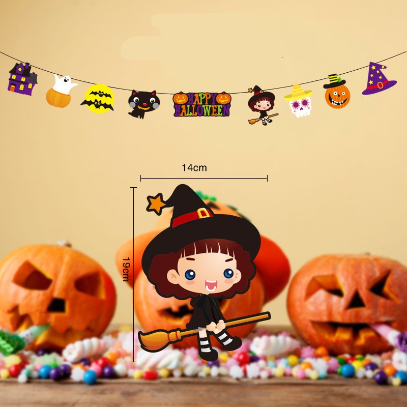 Banner Bunting Flag Desain Boneka Labu Vampire Happy Halloween Bahan Kertas Ukuran 3M Untuk Pesta Natal