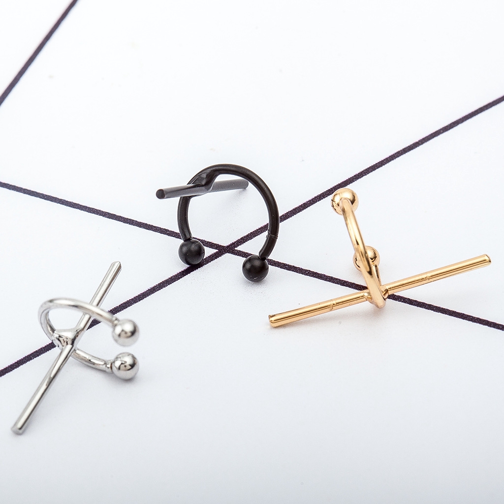 Personality Geometry C Shaped Cross Ear Bone Clip Without Pierced Ear Clip Earrings