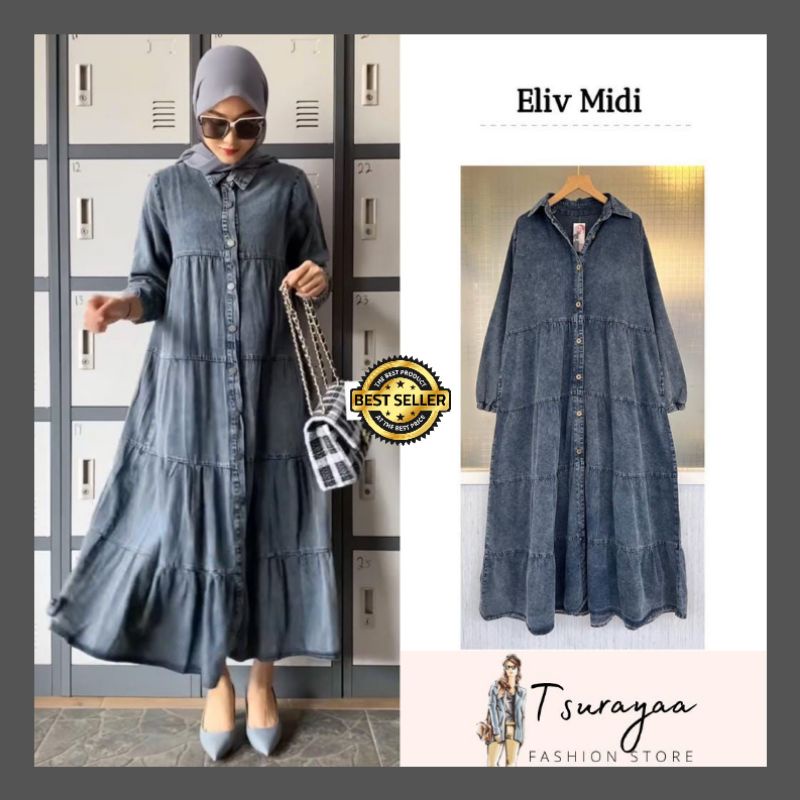 ELIV MIDI DRESS JEANS BUSUI FRIENDLY FULL KANCING