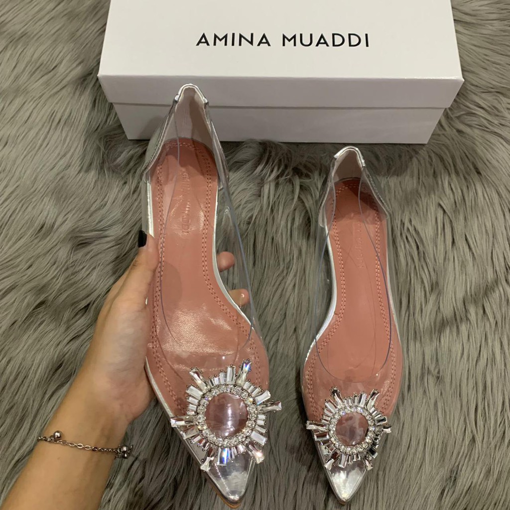SEPATU WANITA AMS-3216 MUAD*I CRYSTAL SHOES TRANSPARENT HEELS 3 CM