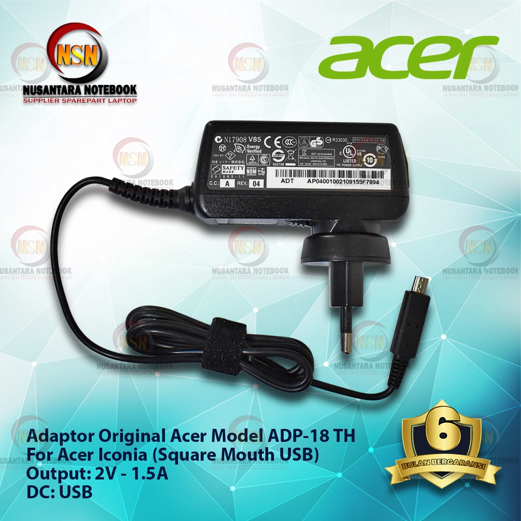 Adaptor Charger Original Acer Iconia 12V - 1.5A Square Mouth USB