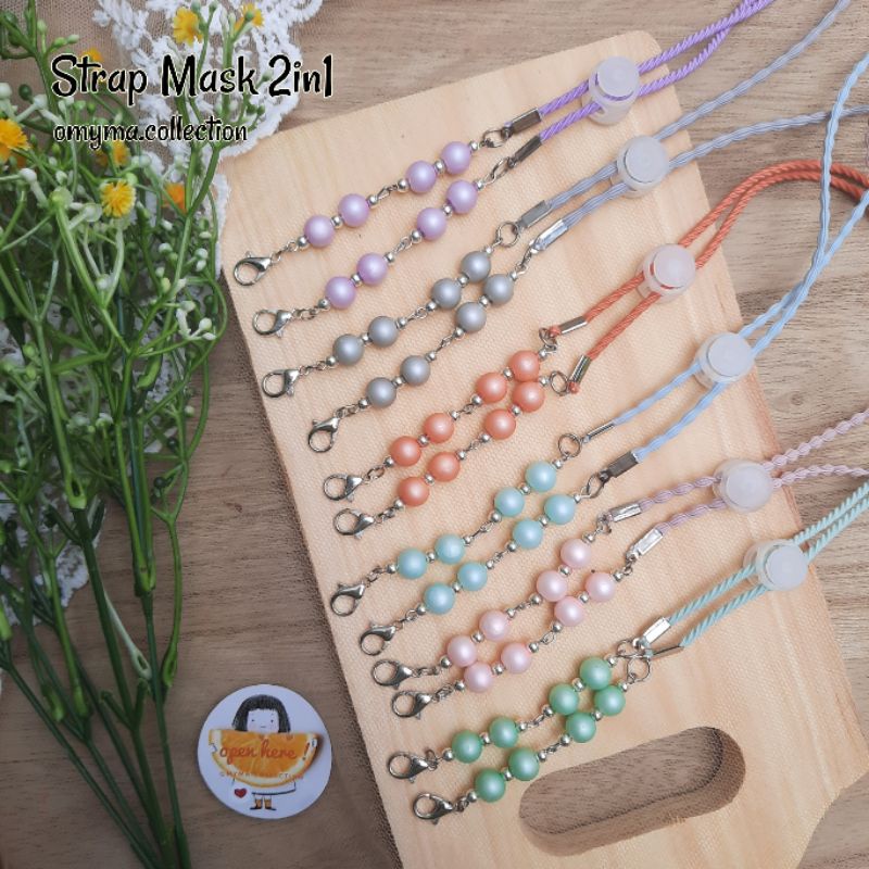 Tali masker hijab mutiara strap mask batu konektor masker strap mask 2in1 tali masker murah premium