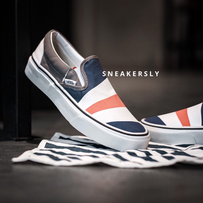 Vans Slip On Custom Made For You Blue White Space Orange | Sepatu Vans Original 100%