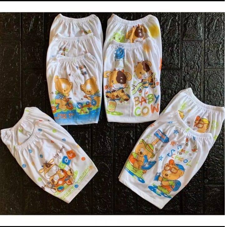 Celana Pendek Bayi Katun Kotak Putih Motif Sablon Usia 6 Bulan Sd 2 Tahun