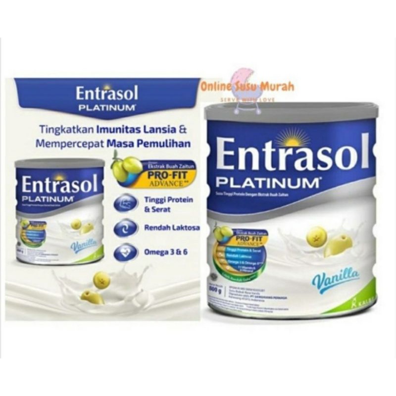 

Entrasol Platinum Vanilla Susu Tinggi Protein Exstrak Buah Zaitun 800Gr
