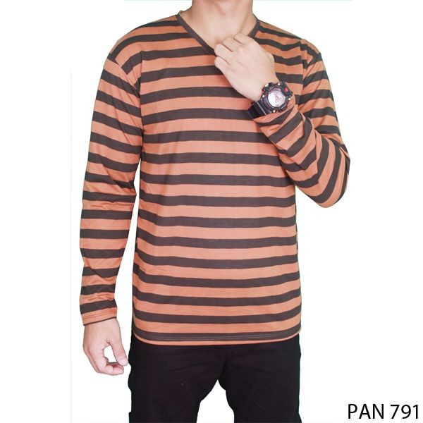 Summer Outfit Long Sleeves Tshirt Salur Coklat – PAN 791