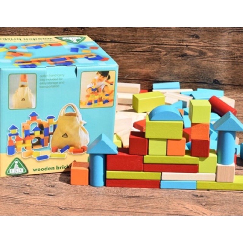 Elc wooden bricks 100 blocks - mainan balok anak - mainan edukasi anak - hadiah anak cowok cewek