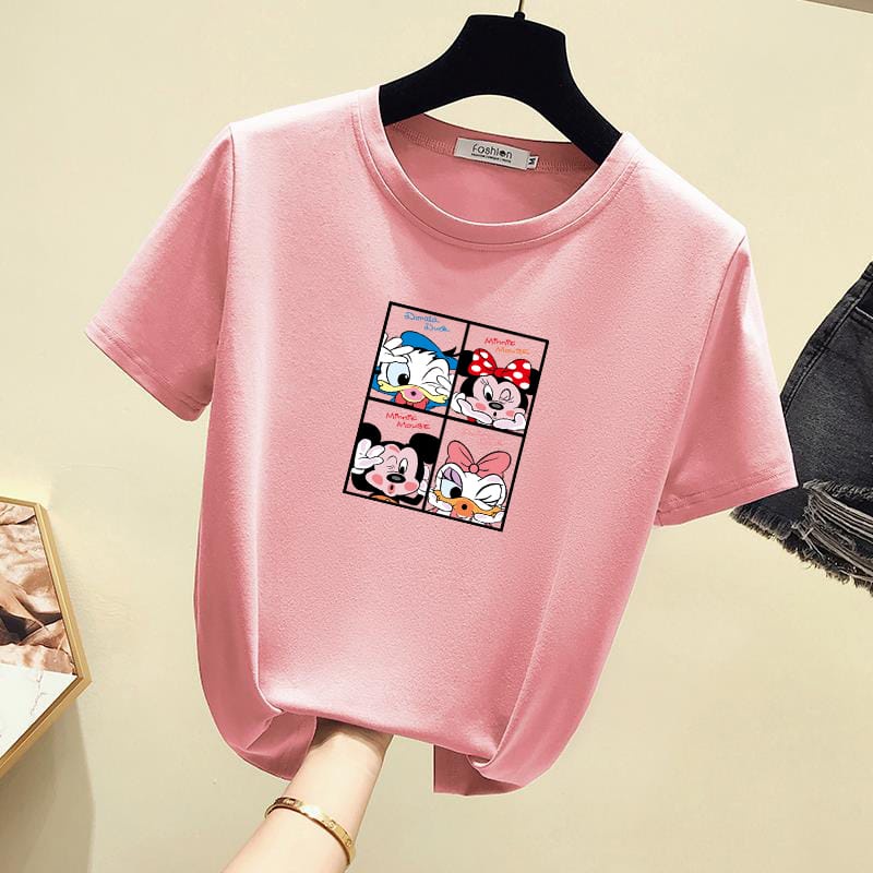 [littlecrab] Kaos Oversize Mickey Family Cute T-shirt Colorful Berkualitas Kaos Tumblr Korean Style