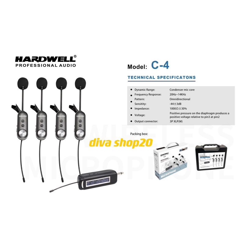 mic wireles Hardwell C-4 mic wireles clip on jepit 4 mic Hardwell C-4 original garansi resmi free ko