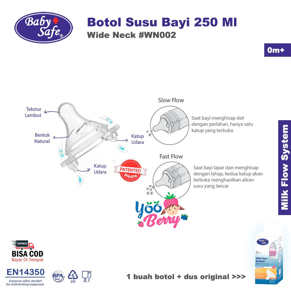 ❤ BELIA ❤ BABY SAFE Wide Neck Bottle 125 ml / 250 ml Botol susu bayi Milk Flow System 4oz 8oz 9oz WN001 / WN002 / WN04 / WN05 / WN06 / WN07 / WN08 / WN30