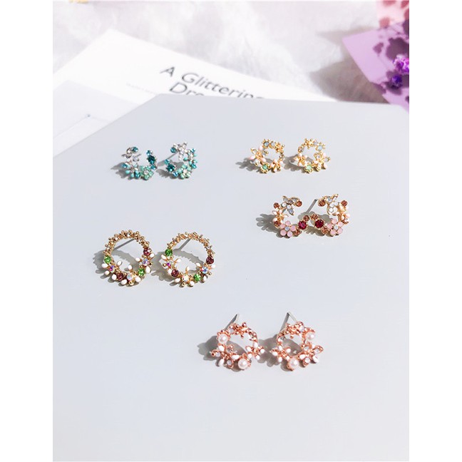 LRC Anting Tusuk Fashion Diamond Shell Flower S925 Sterling Silver Zircon Shell Earrings F4998X