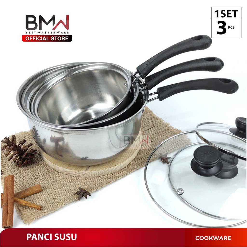 BMW Kitchen Ware - Panci Susu Stainless Steel Milk Pot Soup Pot Panci Sup Tutup Kaca-1