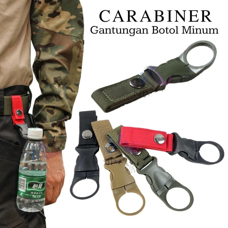 Carabiner Gantungan Botol Minum Dengan Klip Pengait Botol Air Mineral Buckle Bottle Alat Naik Gunung