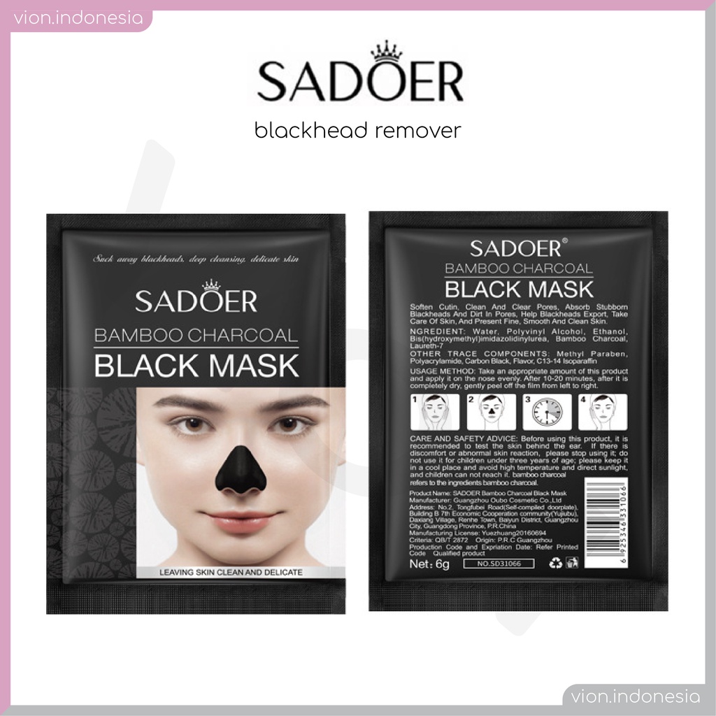 SADOER Masker Komedo Bamboo Charcoal Blackhead Remover Mask Peel Off Hidung Black Head SR004