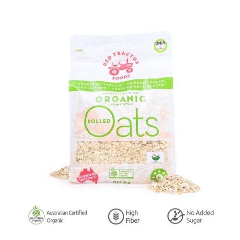 

Red tractor foods organic rolled oats 1 kg | no sugar | muesli
