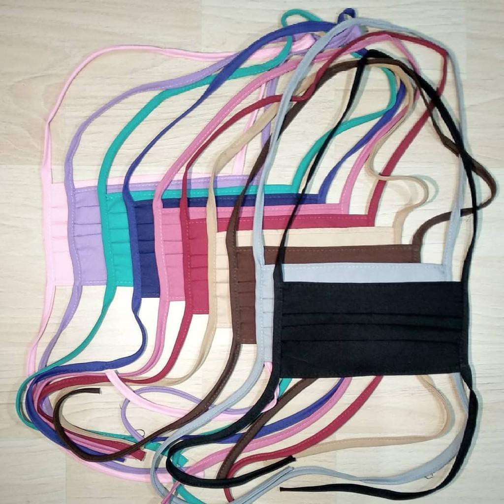 12 pcs Masker Hijab Kain Katun Motif / Oxford Polos Tali Panjang