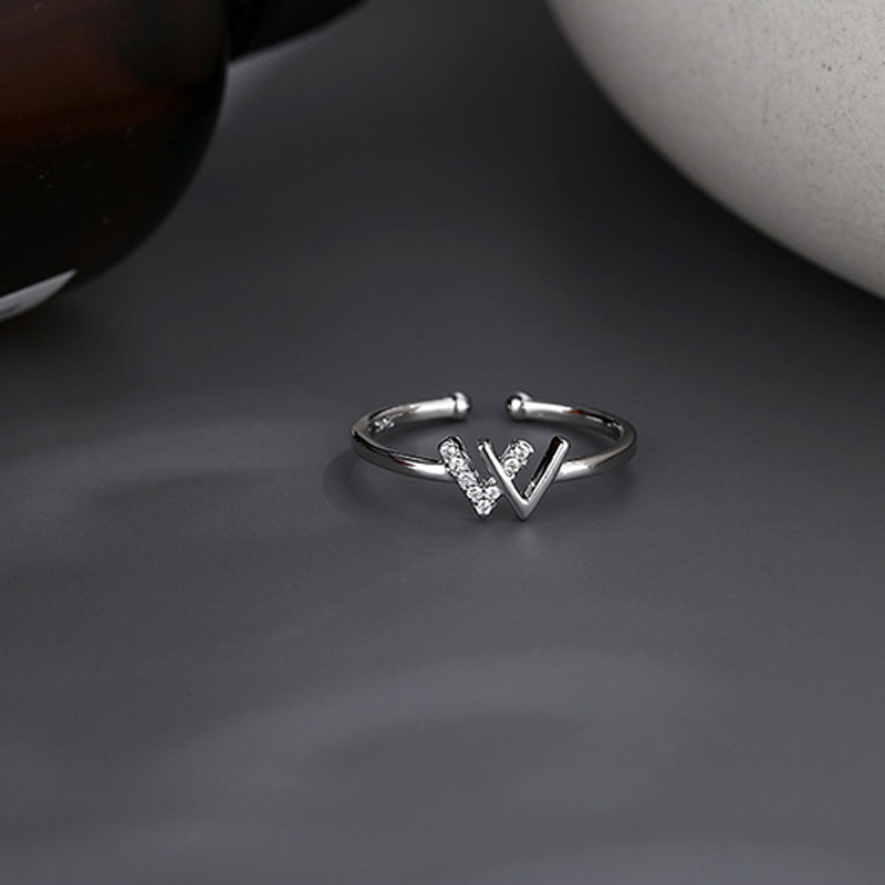 Hip-hop Terbuka Cincin W Huruf Ganda V Jari Cincin Wanita Pria Unisex Pasangan Sepatu Fashion Electroplate Permen Perhiasan