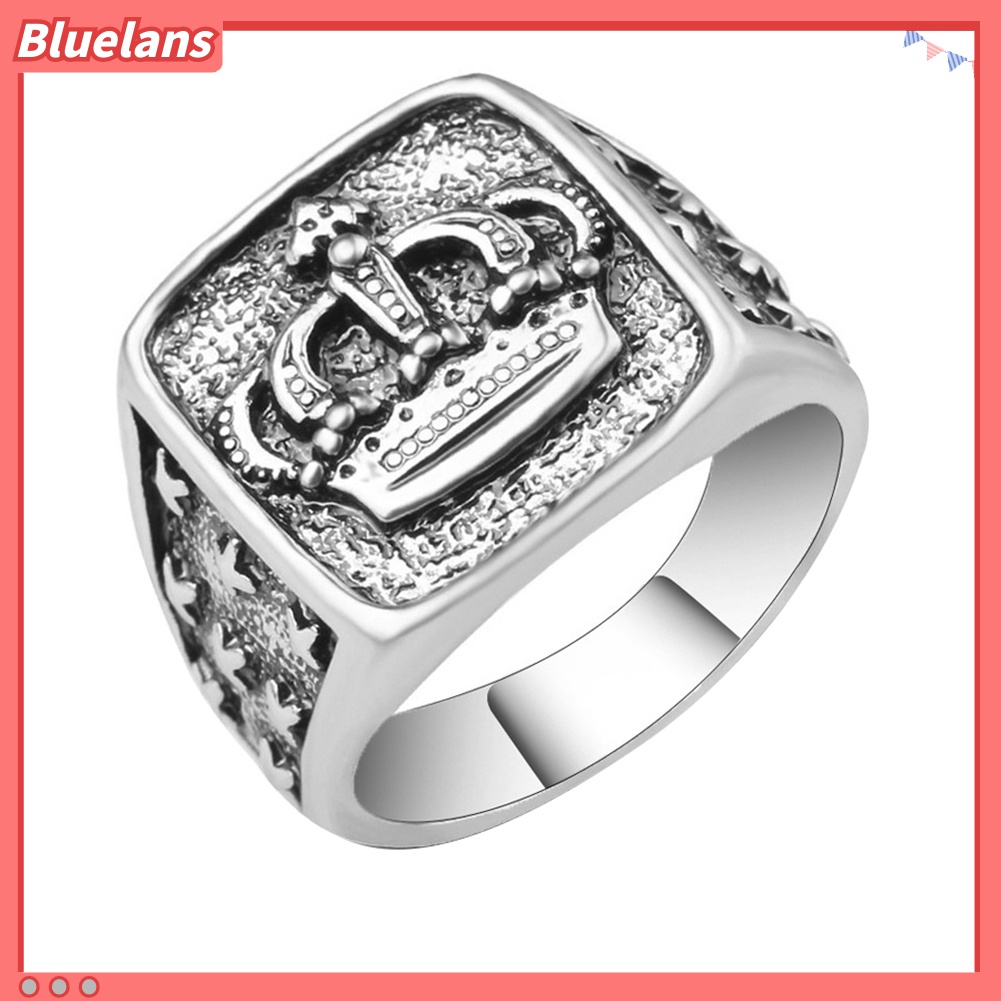 Cincin Jari Bentuk Mahkota Lapis Silver Bahan Alloy Gaya Retro Untuk Pria