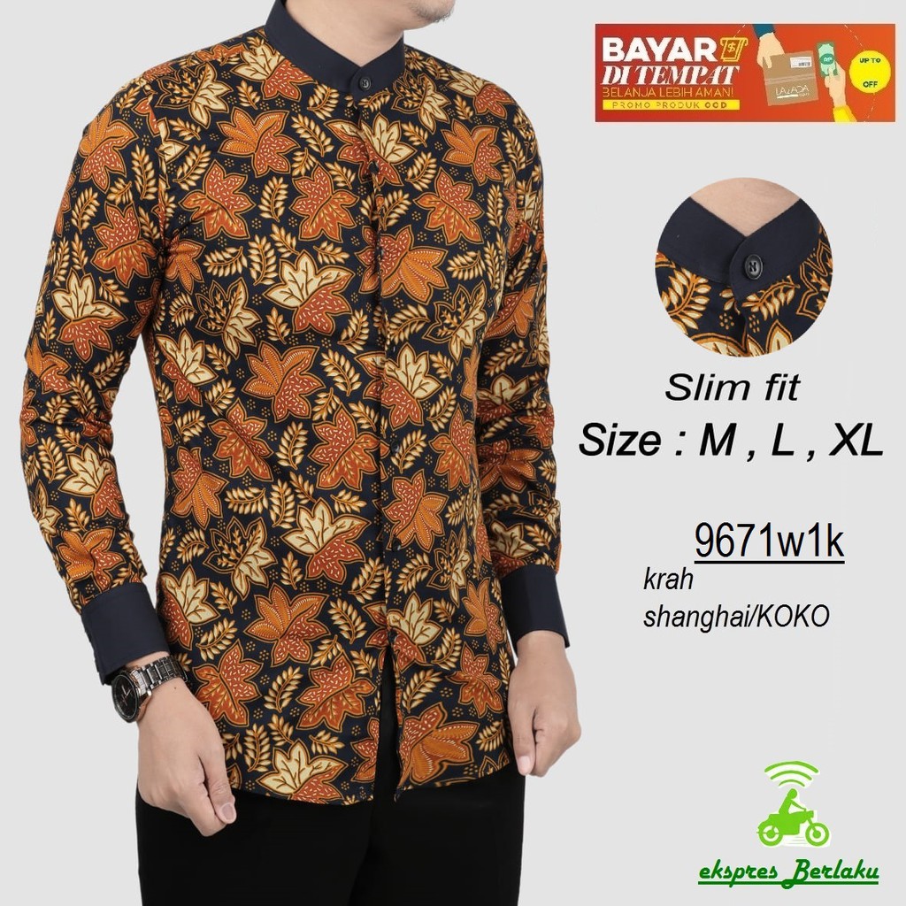 Jual Baju Kemeja Batik Slimfit Krah Koko Shanghai Lengan Panjang Pria ...