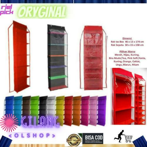 Rak Tas Gantung Resleting Pelangi MIKA TEBAL HBO Hanging Bag Organizer Zipper 6 sekat