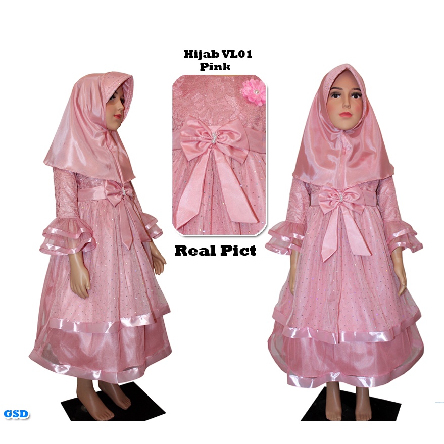 Hijab VL 01 - 04 KIDS/Promo Baju Muslim/Gamis Anak Brukat/Dress Anak Perempuan/Gaun Anak Murah Best Seller