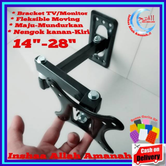 Bracket Monitor / TV model lengan 14 sampai 28 inch 6 arah Kokoh bisa maju mundur