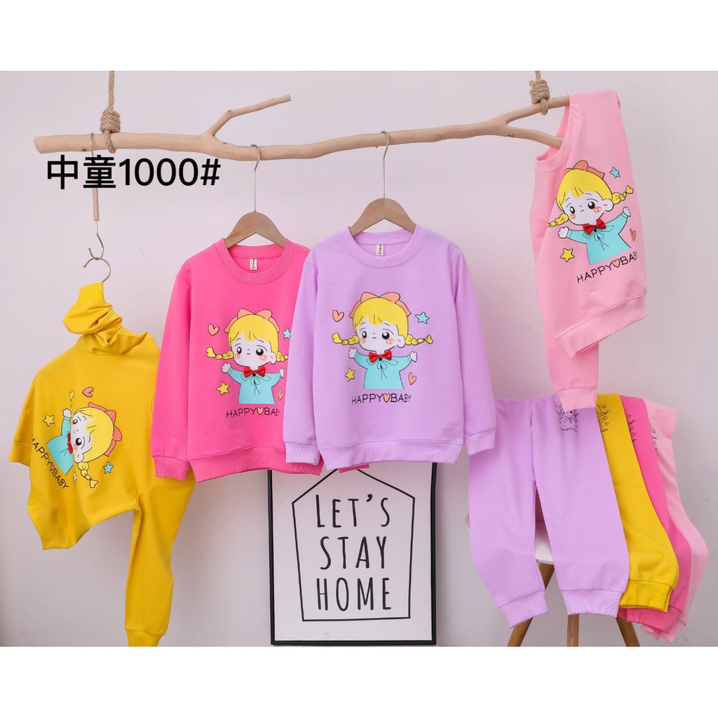 Setelan Sweater Anak Perempuan Usia 5 - 8 Tahun Motif Sablon Import Original | Stelan Switer cewek