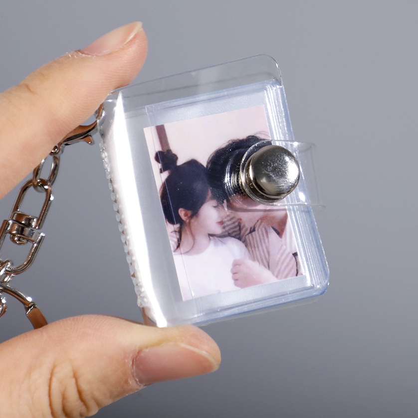 1 &amp; 2 Inch Mini Photo Album Gantungan Kunci Penyimpanan Shiny Transparent Foto Binder Kecil Card Holder Keychain Keyring Jelly Color KPOP Koleksi Bts hadiah pacar memory LADALA