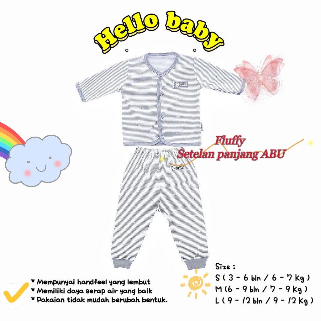 FLUFFY Setelan Baju Panjang Baru Lahir / New Born KHAKI (Isi 3Pasang)