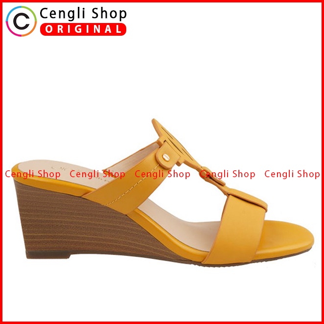 SANDAL WEDGES KULIT HUSH PUPPIES WANITA ORIGINAL TERBARU KUNING HW10