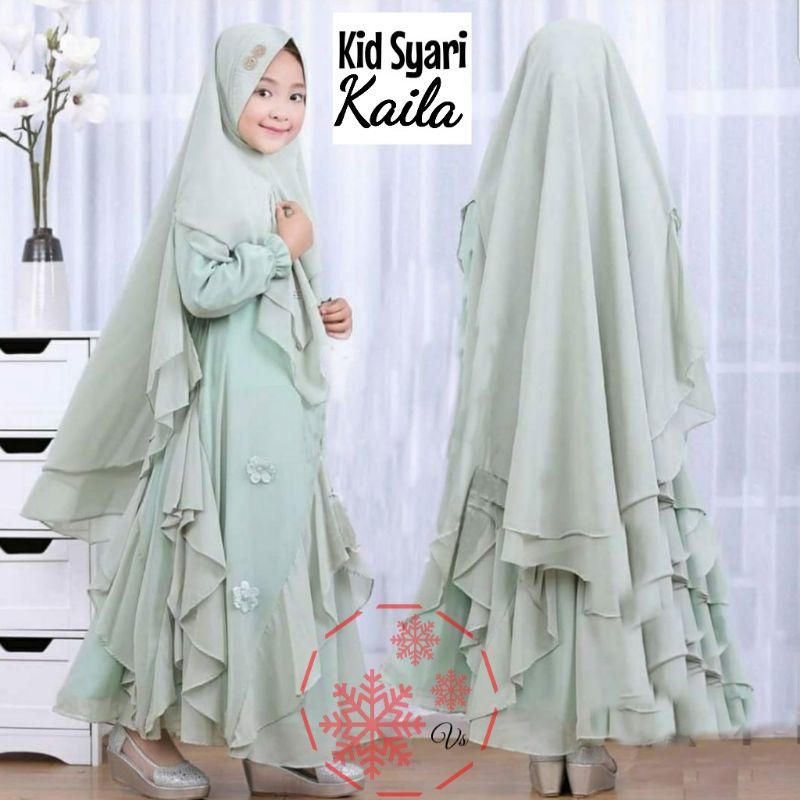 Baju Gamis Anak Kid Kids Syari Syar'i Dress Dapat Free Plus Hijab Jilbab Kerudung Bergo Cantik Pesta