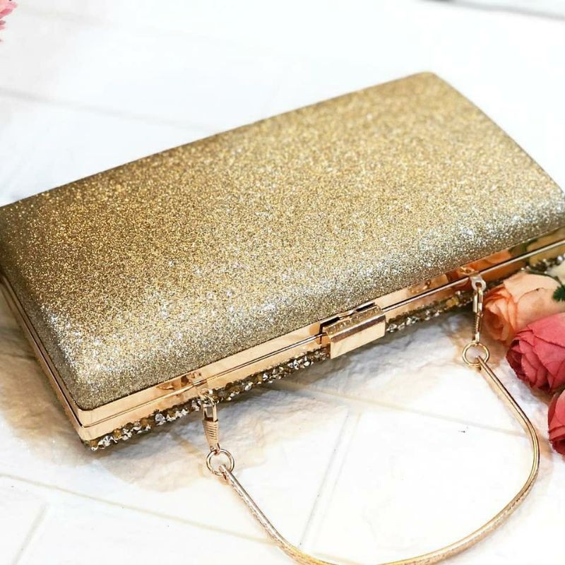 Tas Pesta VALENTINA Embellished Crystal Box Clutch