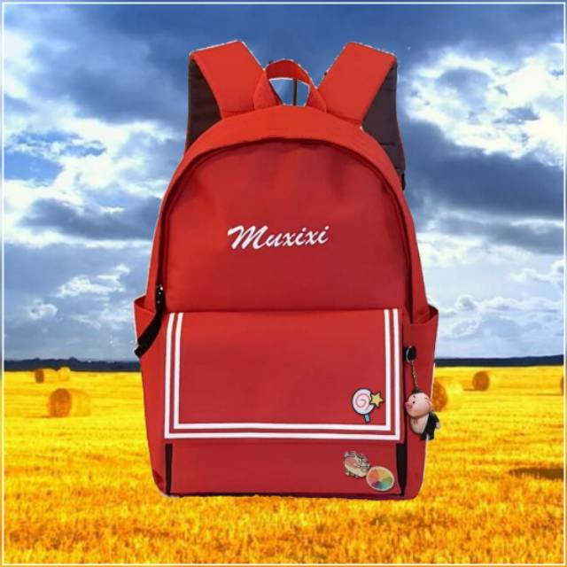 Maxixi Tas Ransel Backpack Sekolah KPOP (Tanpa Accesoris)Ransel Wanita Kanvas Fashion Tas Sekolah Siswa untuk Remaja Perempuan Ransel Wanita Warna Polos Kualitas Tas Buku Travel Santai