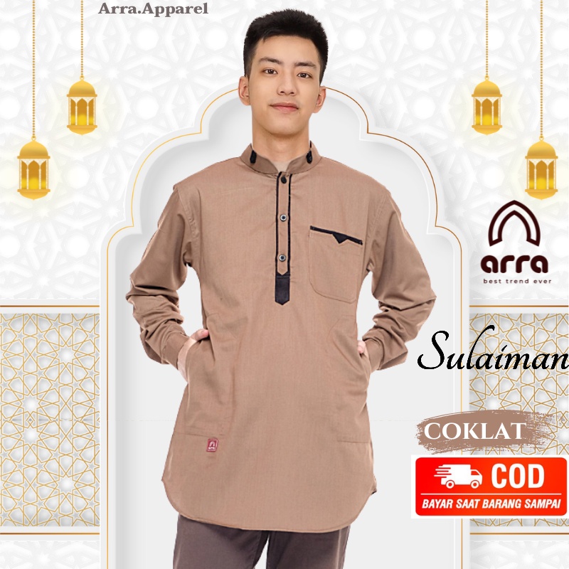 Baju Koko Muslim Pria Dewasa Lengan Panjang Kokoh Putih Premium Terbaru Polos Bordir Hitam xxl Origi