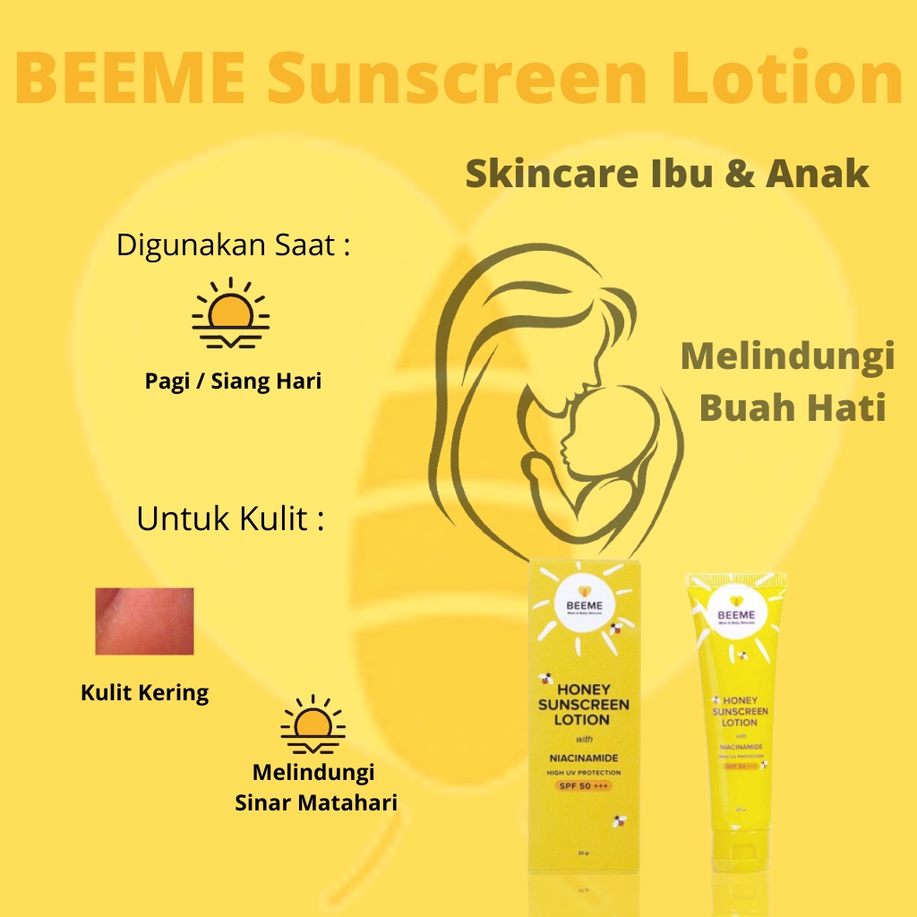 Beeme Beemee Bemee Sunscreen Lotion Perawatan Kulit Wajah Badan Anak Bayi Ibu Bumil Busui Bpom Halal Original