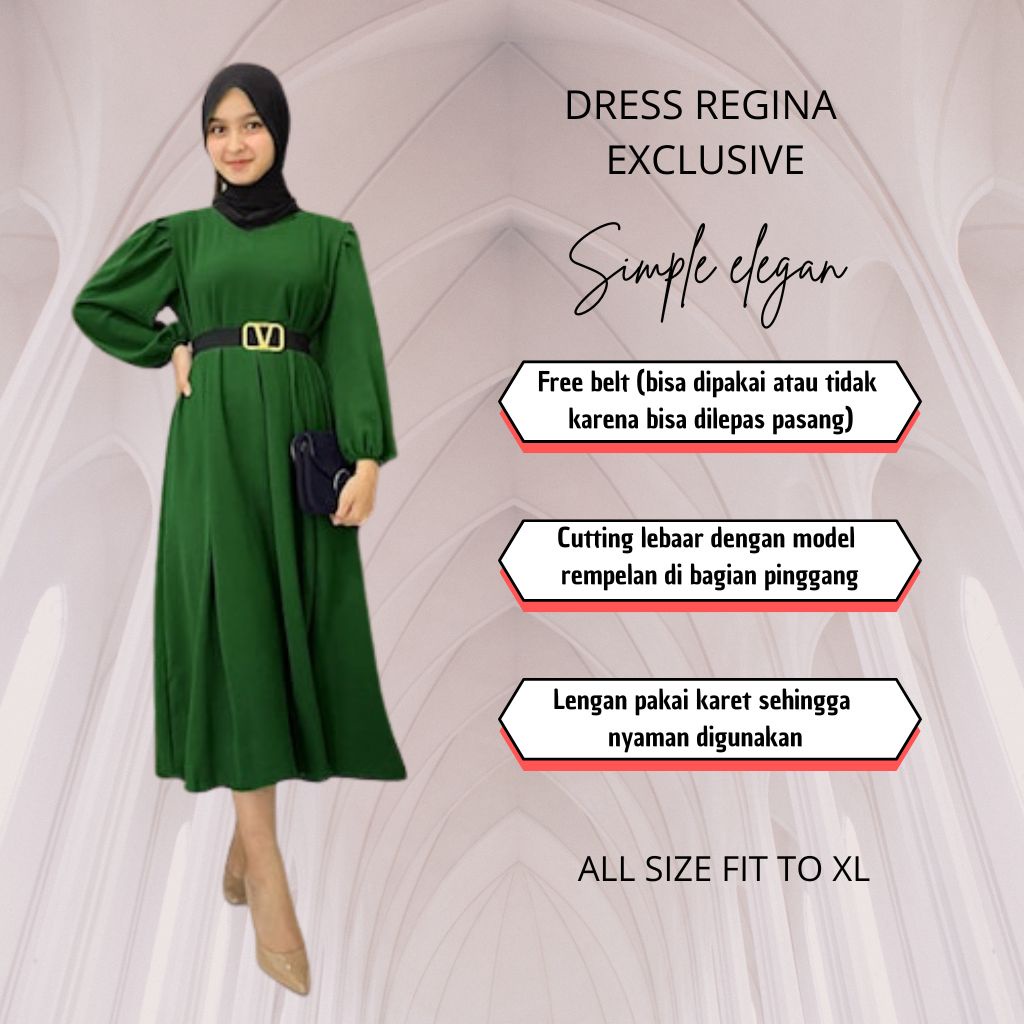 baju wanita baju kondangan midi dress remaja cantik elegan warna hijau botol